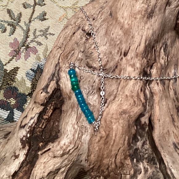 NEW Silver Ethiopian Paraiba Blue Beaded Fire Opal Necklace 17” - Picture 3 of 4